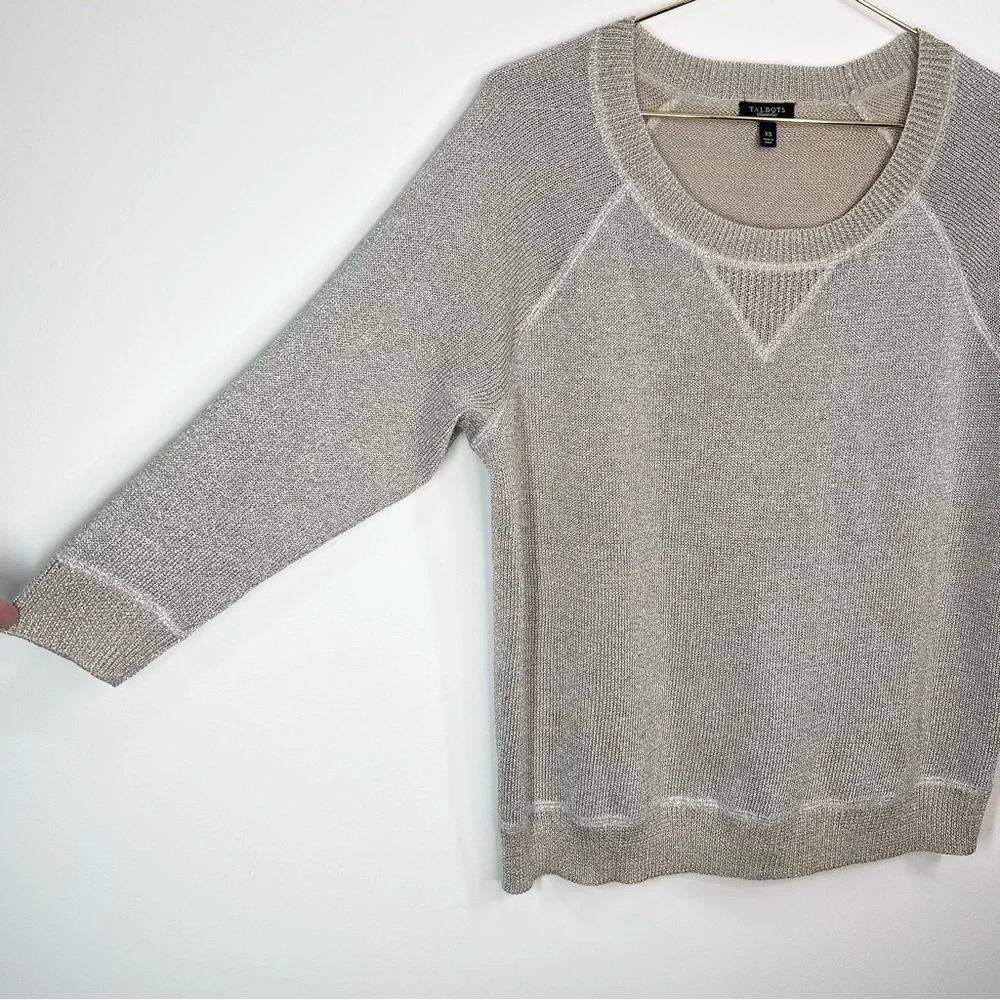 Talbots Metallic Silver Gold Shimmer Linen Blend Sweater XS